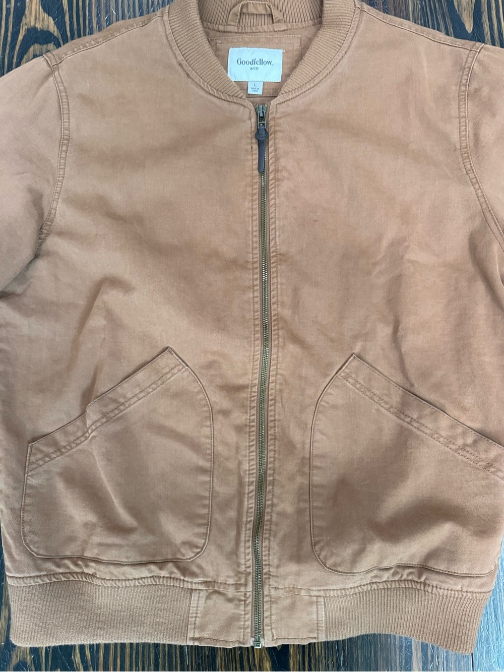 Goodfellow & Co Men’s Size Large Tan Canvas Bomber Jacket - Picture 2 of 4
